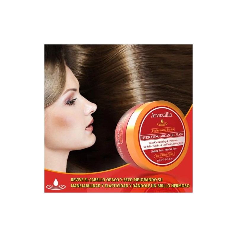 Arvazallia Mascarilla Hidratante con Aceite de Argán, 250ml, Acondicionador Profundo