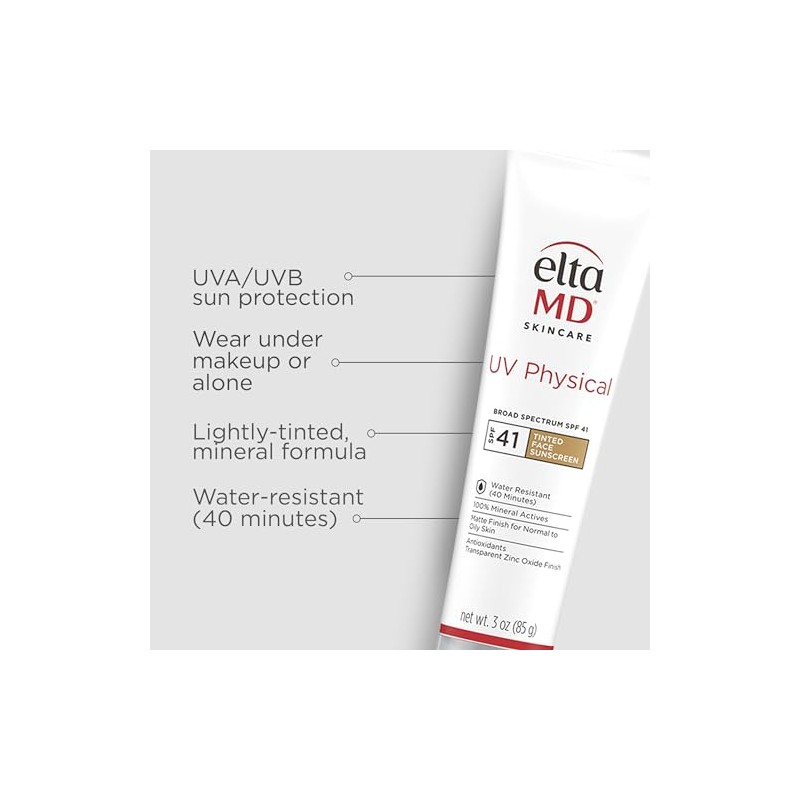 EltaMD UV Physical Tinted Sunscreen SPF for Face, 100% Mineral