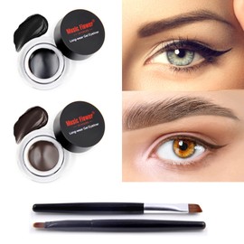 Music Flower Eyeliner, Black Brown Waterproof Long-Lasting Gel Eyeliner with 2 Brushes, Easy to Apply Eye Makeup and Easy to Remove, 3 g, Pack of 2