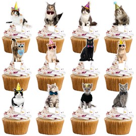 24ps Cat Dessert Cupcake Topper Pick for Cute Lovely Cat Theme Decorations Pet animal Happy Birthday Party Baking Wrapping Decor Supplies
