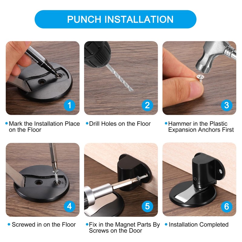 PATIKIL Unsichtbarer Magnet-Türstopper, 1 Packung Kein Bohren Verstellbarer Bodenmontage-Türstopperhalter mit