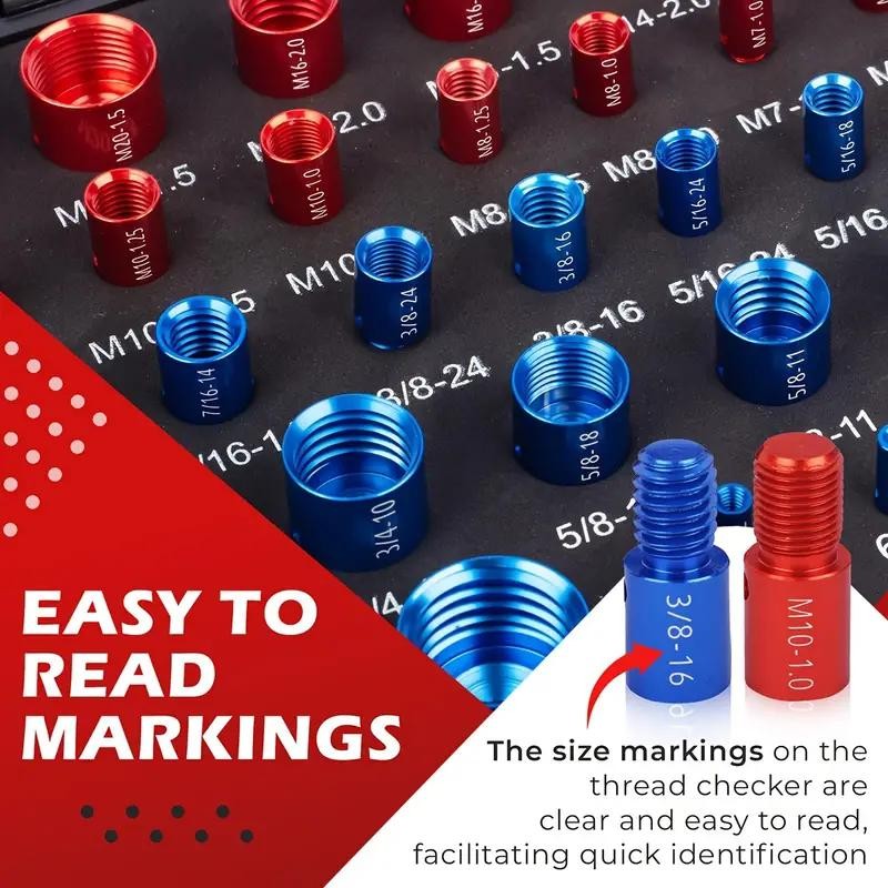 44Pcs Alloy Nut and Bolt Thread Inspector, Charge-Free Thread Gauge,
