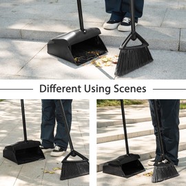 Eyliden Commercial Angle Broom and Dustpan Combo, with Long Handle, Lobby Dust Pan Sweep Set for Outdoor Garages Courtyard Sidewalks Decks Indoor Home Kitchen Room Office (Black Broom+Dustpan)