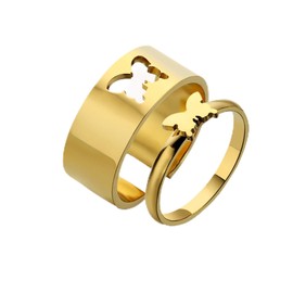 Jean Beau Gold Butterfly Matching Rings for Women, Valentine Dainty Statement Couples Wide Band Wedding Prom Promise Jewelry Gift.