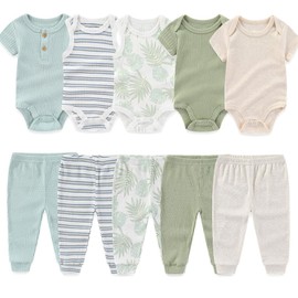 Kiddiezoom Newborn Baby Layette Set 10-Piece with Bodysuits and Pants Set for Unisex Baby Gift Sets