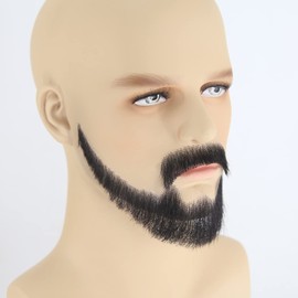 ZigZag Hair Face Beard Extension Human Hair Mustache Black Costume Fake Beard for Adults Men Realistic Makeup Lace Invisible False Beards (Beard6)