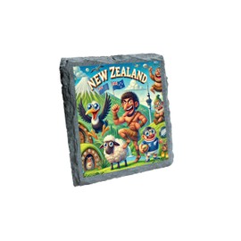 New Zealand Souvenir Slate Coaster – Maori Culture and Kiwi Wildlife-Inspired Drink Coaster – Natural Stone (slco-kf25-2670)