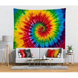 Loccor 7x5ft Tie Dye Tapestry Colorful Red Blue Yellow Green Orange Purple Retro Abstract Psychedelic Swirl Wall Hanging for Living Room Bedroom Dorm Home Decor （Pattern Painted on Polyester Fabric）
