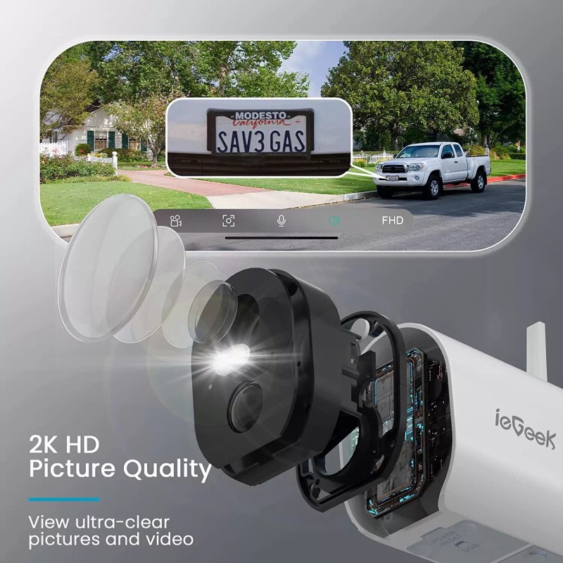 ieGeek Wireless 2K Solar Powered Outdoor Security Cameras with Spotlight