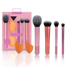 Makeup Brush Set, Face Base Makeup Brush Kit, Makeup Brush Set for Blending Eyeshadow, 4 Makeup Brushes and 2 Blender Sponges, Works with Liquid, Blush, Bronzer, Eyeshadow