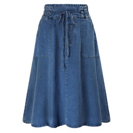 Womens High Waist Denim Skirts Midi Length Skirts Lightweight Classic Jean Skirt M