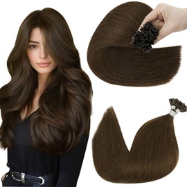 Hetto Hair Extensions K Tip Brown U Tip Hair Extensions Human Hair Natural Brown Keratin for Women 18 Inch 50g 50s