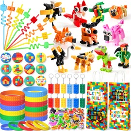 KELEON 123 Building Blocks Party Favors Birthday Supplies, Blocks Toys Button Pin Straw Sticker Silicone Bracelet Keychain Goodie Bags Stuffers Boy Girl Christmas Gift Party Favors for Kids 3-5 4-8