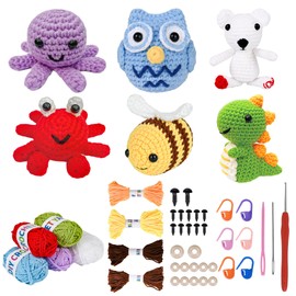 6Pcs Crochet Kit for Beginners, 2025 Upgraded Animal Crochet Kit, DIY Craft for Adults and Kids, All in One Crochet Knitting Kit, Comes with Step-by-Step Video Tutorials