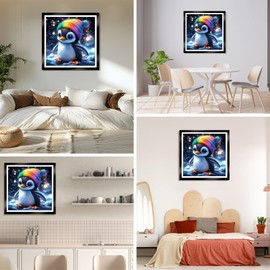 DAERLE 5D DIY Diamond Painting Kit Winter Cute Penguin, Full Diamond Embroidery for Adults and Beginners, Colorful Penguin Diamond Picture Art for Home Wall Decor 30X30cm