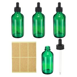PATIKIL Glas-Tropfflasche, 120 ml, auslaufsicher, für ätherische Öle, Probenflüssigkeit, Parfümbehälter mit Augentropfen, 6 Etiketten für die Aufbewahrung, Zuhause, Reisen, Grün, 4 Stück