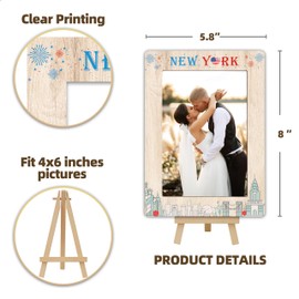New York Travel Picture Frame, 4x6 New York Themed Wooden Frame with Easel Stand for Home Decor Tabletop Display, Vacation Honeymoon Gifts for Friends Couples - D02