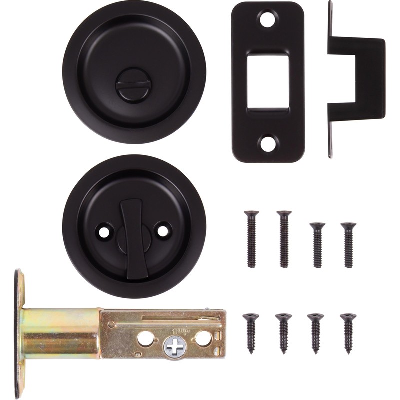Round Pocket Door Lock, Privacy (Bed/Bath) Latch, 2-3/4" Backset, RCL,