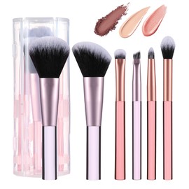 MOGILAN Makeup Brush Set Travel Size Makeup Brushes For Foundation, Eyeshadow, Blush, Contour& Concealer, Ultra Soft Premium Dense Hair 6Pcs Mini Complete Function Cosmetic Brushes Kit (PINK)