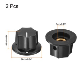 sourcing map Potentiometer Knobs Bakelite 24x15mm Volume Control Knob Cap for Guitar Bass,Volume Control,Mechanical Switch, Appliances,Audio 6mm Hole with 2pcs Set Screw Black 2PCS
