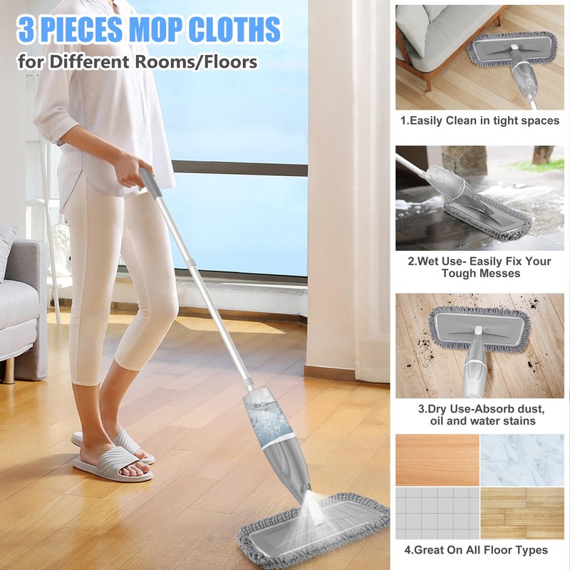 Microfiber Spray Mops for Floors Cleaning: EXEGO Dust Mop Wet