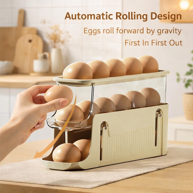 Egg Holder for Fridge, Rolling Egg Holder for Refrigerator, Automatic