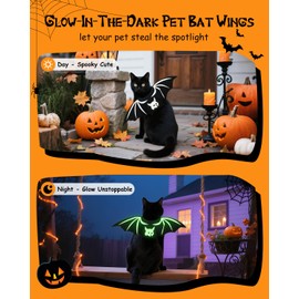 Fiemack Cat Halloween Costume Bat Wings - Glow in The Dark Pet Halloween Party Cosplay Dress Up Accessories for Cats Small Puppy Dog