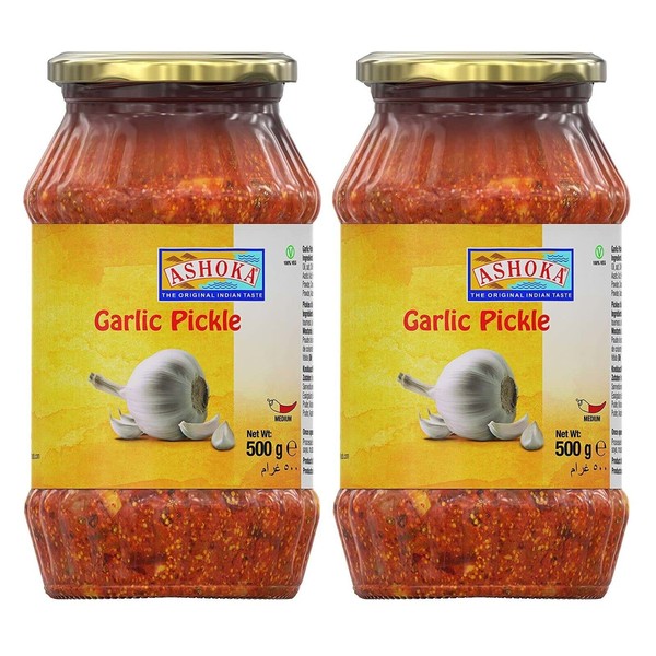 Ashoka Garlic Pickle 500g (Pack of 2) - Perfect as a Side Condiment for Any Indian Dish - Eaten with Indian Dinner or with Indian Breakfast