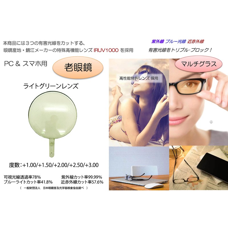 [FaceTrick az Label] オシャレ老眼鏡 UV/近赤外線/ブルーライトカット鯖江メーカー高性能レンズ老眼鏡 ブラウンデミ/ライトグリーンレンズ RG2115-2LG +2.00