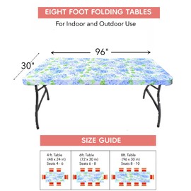 LESCATO Polyester 8ft Fitted Tablecloth Elastic Spandex Rectangle Table Cover, Fitted Table Covers for 8 Foot Tables, Washable Picnic Table Cover Indoor Outdoor 96x30 inch Floral
