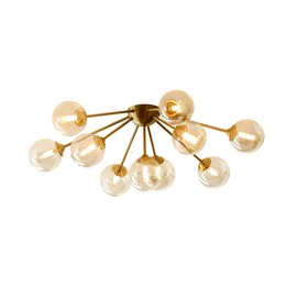 KCO Lighting Modern Bubble Chandelier Lighting 10-Lights Amber Glass Ceiling Light Mid Century Semi Flush Mount Ceiling Light Gold Globe Sputnik Chandelier Ceiling Light