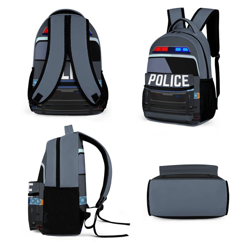 ZCJB-WSRY Cool Police Car School Backpack with Lunch Box &