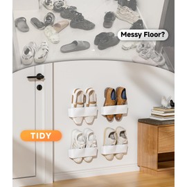 DegMongee Wall Mounted Shoe Rack, Adhesive & Drill Mount Hanging Shoe Organizer, Plastic Shoe Storage for RV, Camper, Closet & Door, Patent Protected, Patent Protected, White-4Pack