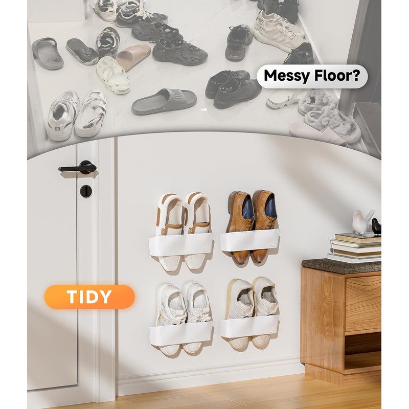 DegMongee Wall Mounted Shoe Rack, Adhesive & Drill Mount Hanging