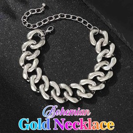 Reaky Chunky Necklace Gold Choker Neclaces Punk Necklace for Women and Girls (Silver)