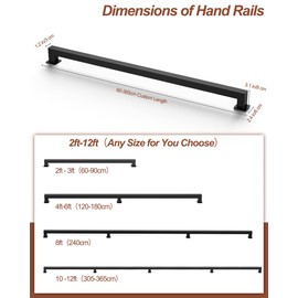 7FT Black Square Tube Handrail,Sturdy Stair Rail Wall Mount Handrails,440lbs Load Capacity Industrial Iron Railing Pipe For Indoor Outdoor Steps Non-Slip Safety Rail,Elderly,Children,Pregnant Grab Bar