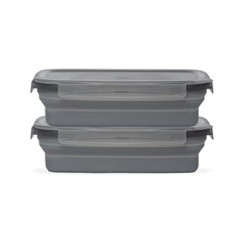 Drip EZ Secondz Collapsible Food Storage Containers – Set of 2, Space-Saving Airtight Meal Prep & Leftover Containers – Microwave, Freezer & Dishwasher Safe, BPA-Free, Locking Lids – Charcoal