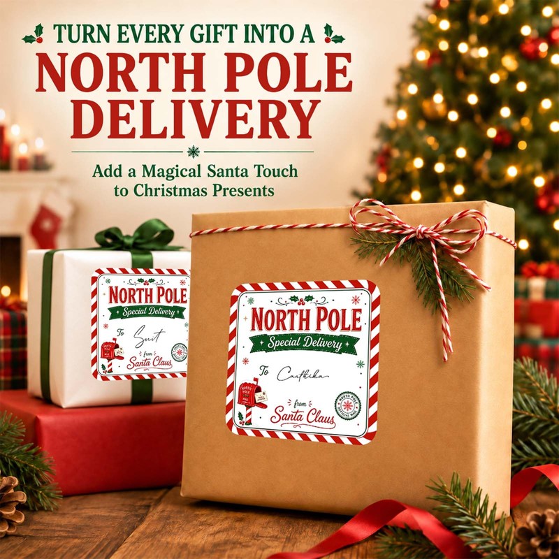 Christmas Gift Stickers, Retro North Pole Airmail Labels