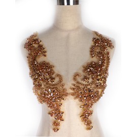 Labellezalady Luxury Look Shiny Rhinestone Pair Applique Patch in Gold Silver champgane AB Color for Prom Dress Belt Arts Crafts Sewing decorat (Champgane-B)