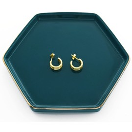 4.7 inch Ceramic Jewelry Dish Tray, Small Ring Holder Dish, Green Catch All Trinket Tray for Keys Rings Earrings