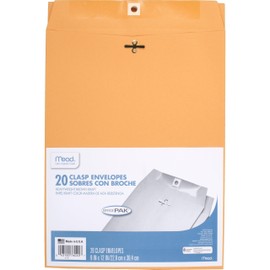 Mead Envelopes, 9" x 12", Clasp Closure, Brown Kraft All-Purpose 24-lb Paper Mailing Envelopes, 20 Count (76020)
