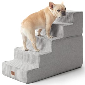 EHEYCIGA Dog Stairs for High Bed 22.5" H, 5-Step Dog Steps for Bed, Pet Steps for Small Dogs and Cats, Non-Slip Balanced Pet Ramp Indoor, Light Grey