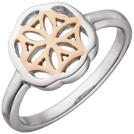 Jobo Women's Ring 925 Sterling Silver Bicolour Gold-Plated, Silver