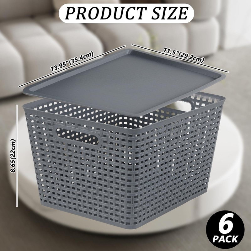 Tyminin 6 Pack Plastic Storage Bins with Lids, Stackable Storage