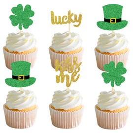 Glitter St Patricks Day Cupcake Toppers,Shamrock Cupcake Toppers Leaf Cupcake Topper,St Patricks Cupcake Toppers for St Patricks Day Cupcake Decorations St Patrick's Day Party Decorations
