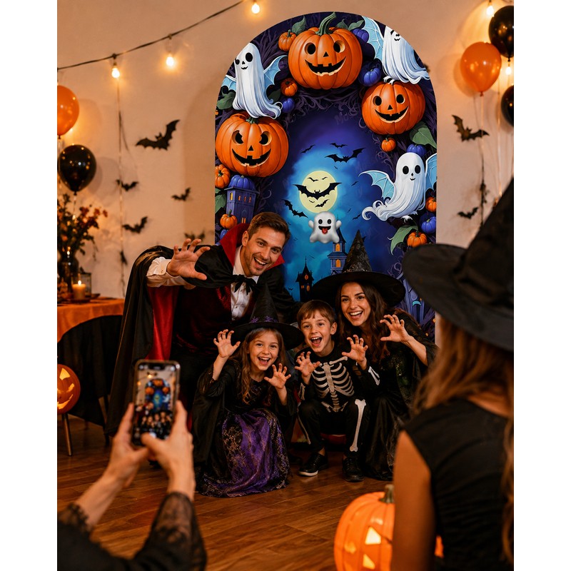 Halloween Photo Backdrop- Reusable Double-Sided Background for Parties and Events