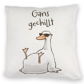 Gilbert the Goose Cuddly Cushion with Saying Gans Gechillt Funny Comic Design Ideal for Birthday Birth Bad Luck Miesepeter Ganter