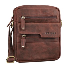 ROYALZ 'Oregon' Leather Shoulder Bag Men's Small Leather Vintage Men's Handbag Modern Shoulder Bag Messenger Bag Genuine Leather, Ohio Brown