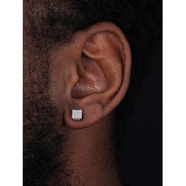 MOISSANITE 3D Cube Earrings – 925 Sterling Silver Iced Out 6mm Studs – VVS D Color Stones – Pass Diamond Tester – Hip Hop Men’s Stud Rap Earrings