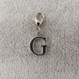 Pemby Studio Initial CAPITAL LETTER G Charm Zipper Pull Keychain Add On Clip Silver Tone